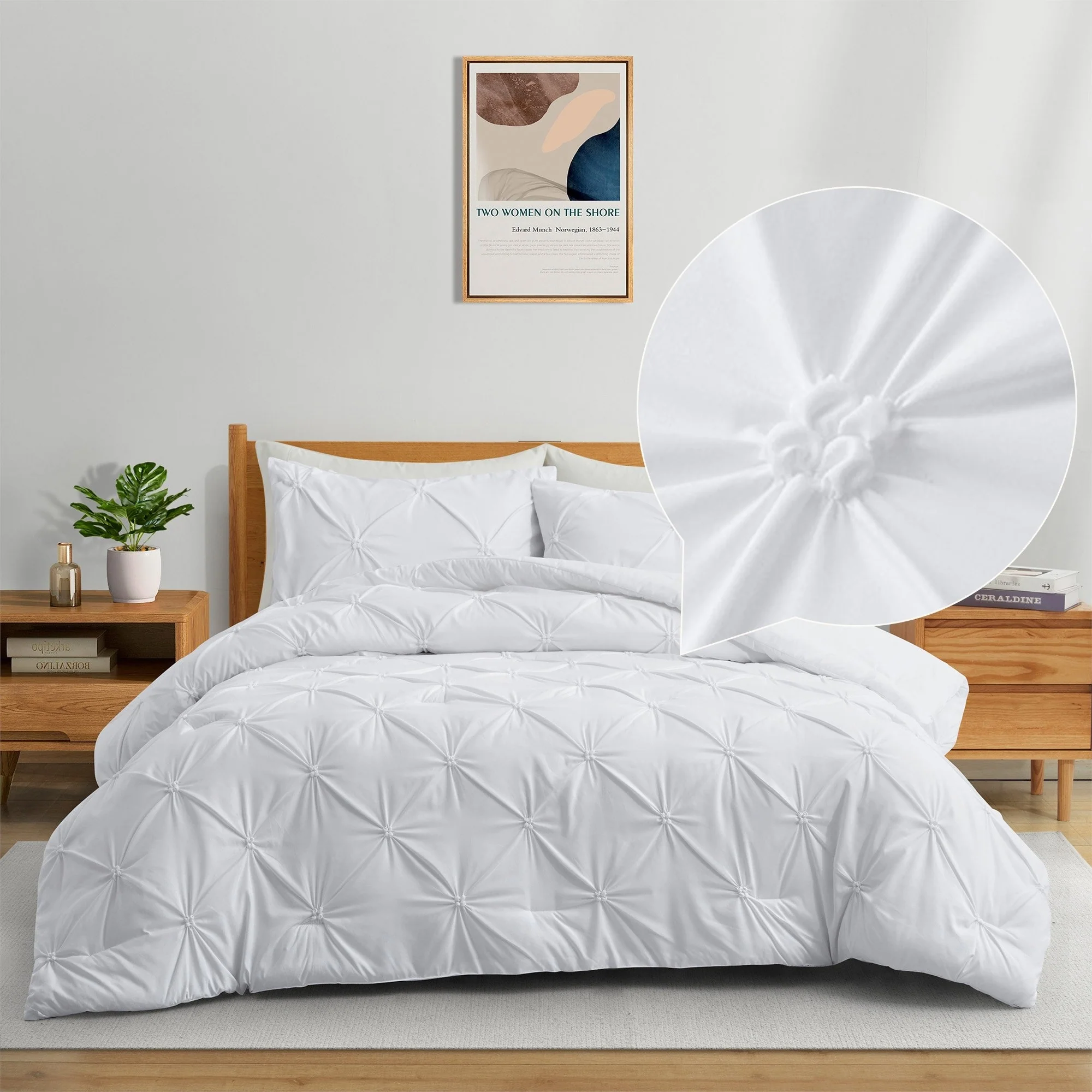 3 Piece Reversible Pintuck Pinch Pleat Bohemia and Tufted Clipped Comforter Set