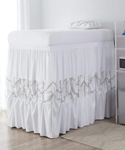 Alexandra Bed Skirt Panel with Ties - White (3 Panel Set)