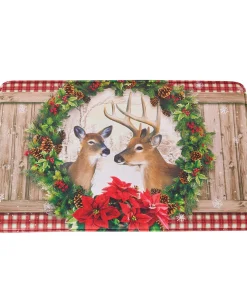 Holiday Barnwood Deer Scene Bath Mat with Rubber Back