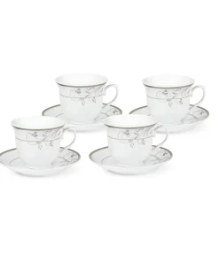 Lorren Home Trends Silver Floral Design Tea Service or Coffe Set for 4