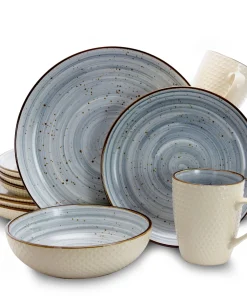 Elama Embossed Dot Two Tone 16-Piece Dinnerware Set in Powder Blue