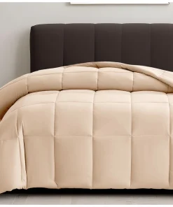 Beige Twin Box Stitch Microfiber Down Alternative Comforter