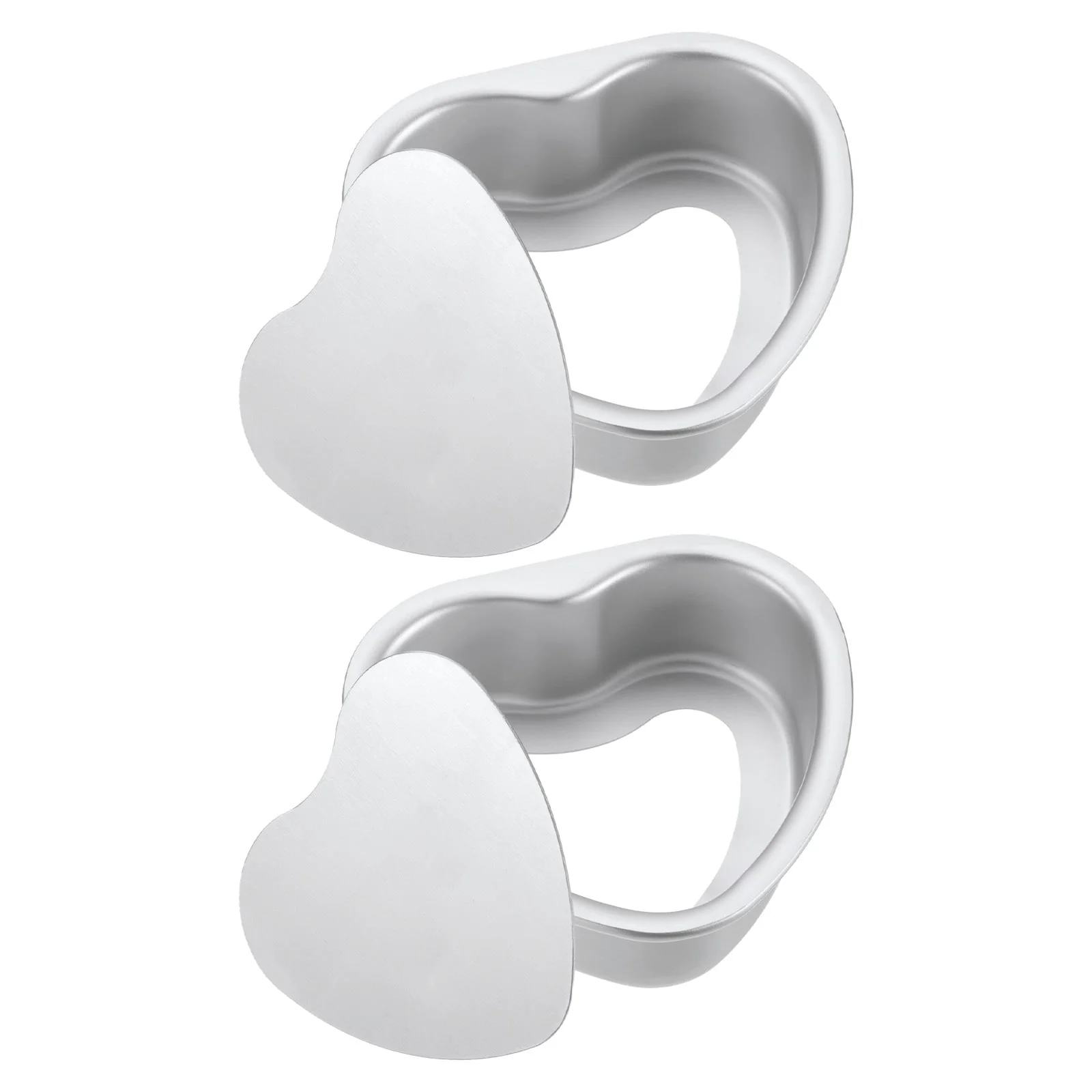 2x Heart Shaped Cake Pan w Removable Loose Bottom Aluminum Baking Pan - Silver