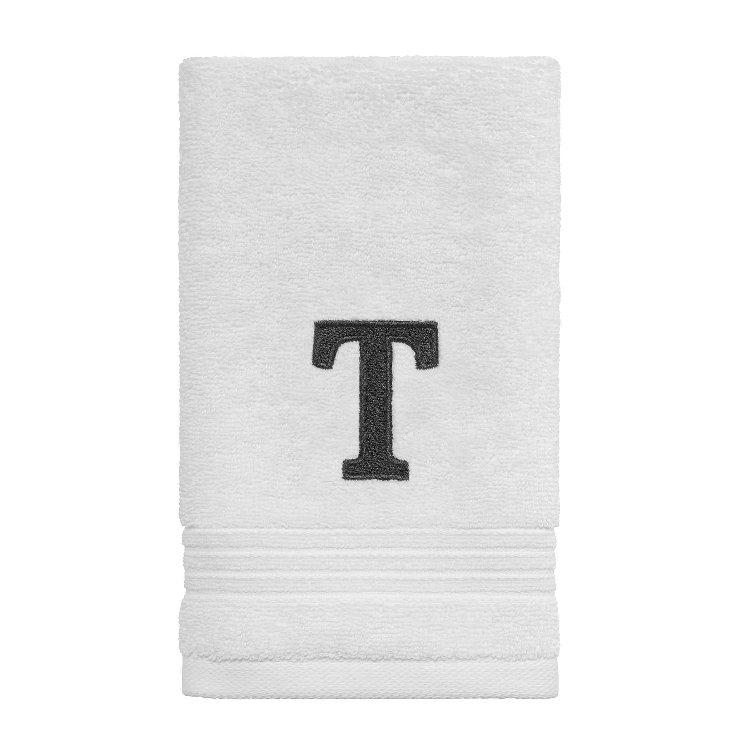 Avanti Linens Wht/Gry Block Monogram Fingertip Towel - Fingertip Towel