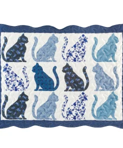 Cozy Chloe Blue-Toned Cat Design Scalloped Pillow Sham Set