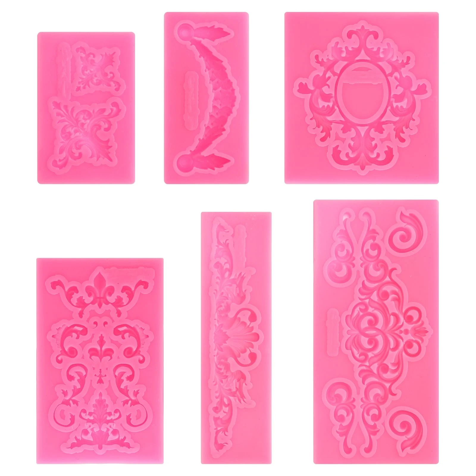6PCS Polymer Clay Mold, Fondant Mold 3D Baroque Iod-Mold Silicone Rose