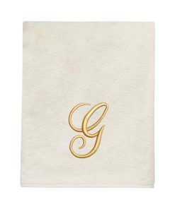 Avanti Linens Ivory/Gold Script Monogram Bath Towel Letter G - Bath Towel