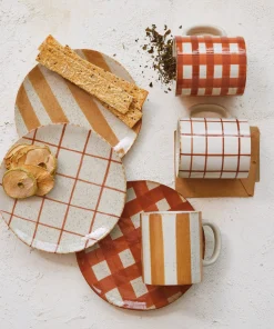 Hand-Painted Stoneware Plate with 3 Various Pattern, Set of 12