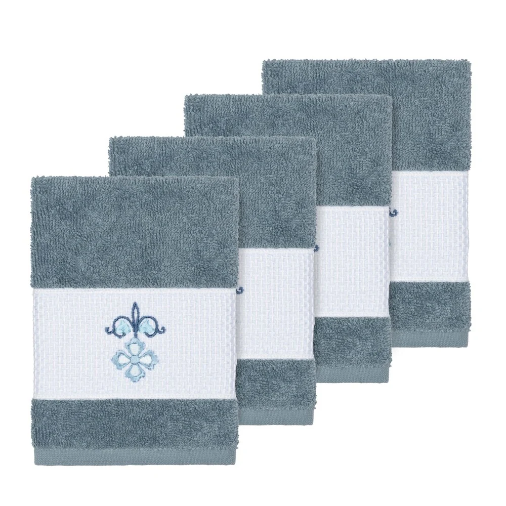Authentic Hotel and Spa Turkish Cotton Elephants Embroidered Teal Blue 4-piece Washcloth Set