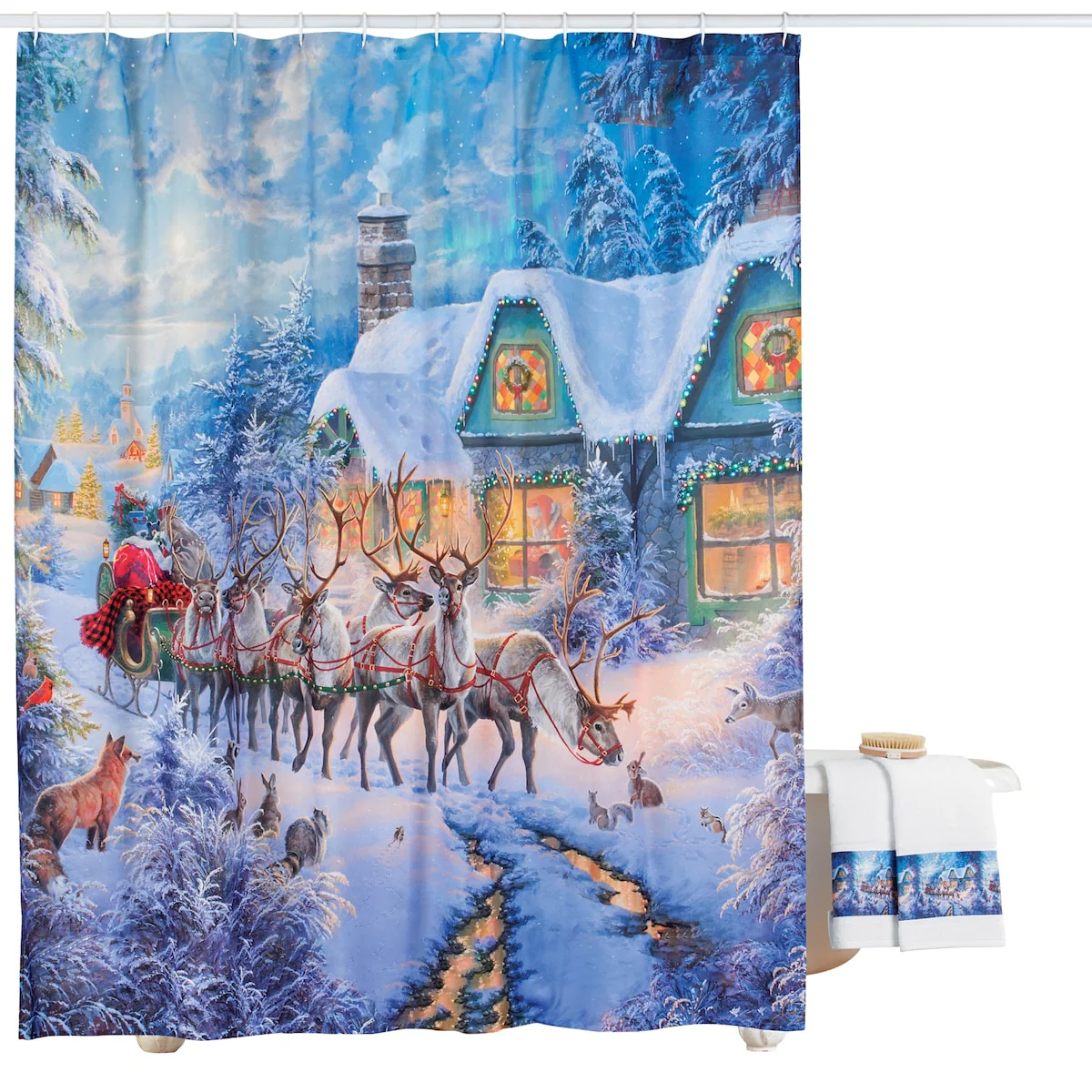 Christmas Magic Reindeer Scene Shower Curtain