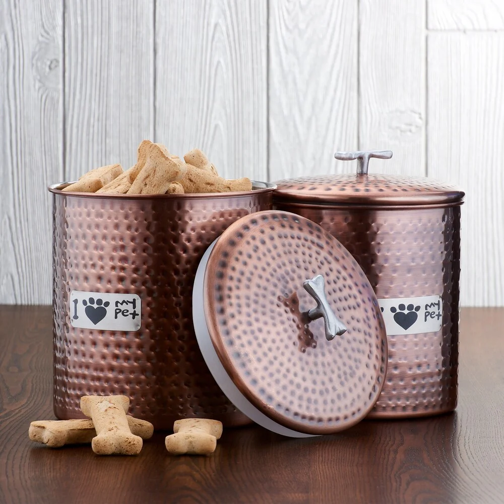 2 Pc. Jumbo Antique Copper "Dog Bone" Pet Canister Set 6 Qt. & 4¾ Qt. - Antique Copper