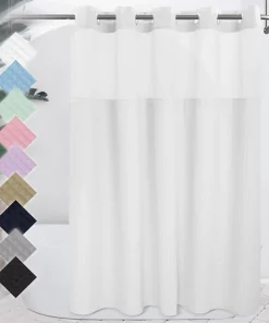 Cotton Blend Honeycomb Waffle Weave Shower Curtain with Snap-in Liner