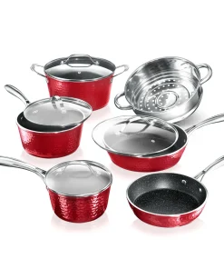 Granitestone Diamond Hammered Non Stick Red 10pc Cookware Set