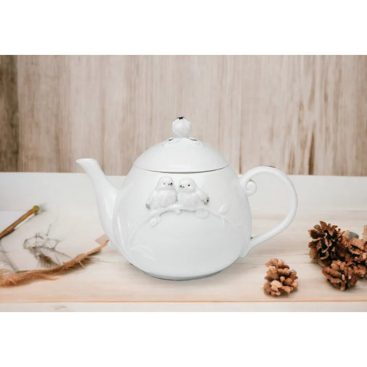 Ceramic White Birds Teapot 7X4.5 Mom - 24oz