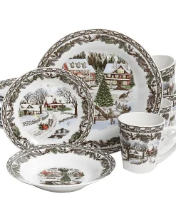 Christmas Time Winter Cabin Dinnerware Set 16 Pieces