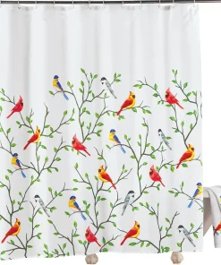 Colorful Birds and Branches Shower Curtain and Hooks Set