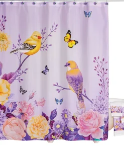 Lavender Birds and Flowers Bathroom Shower Curtain