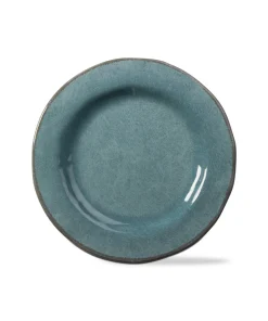 9"x9" Veranda Cracked Glazed Solid Wavy Edge Melamine Dinnerware Salad Plate Dishwasher Safe Indoor Outdoor Blue