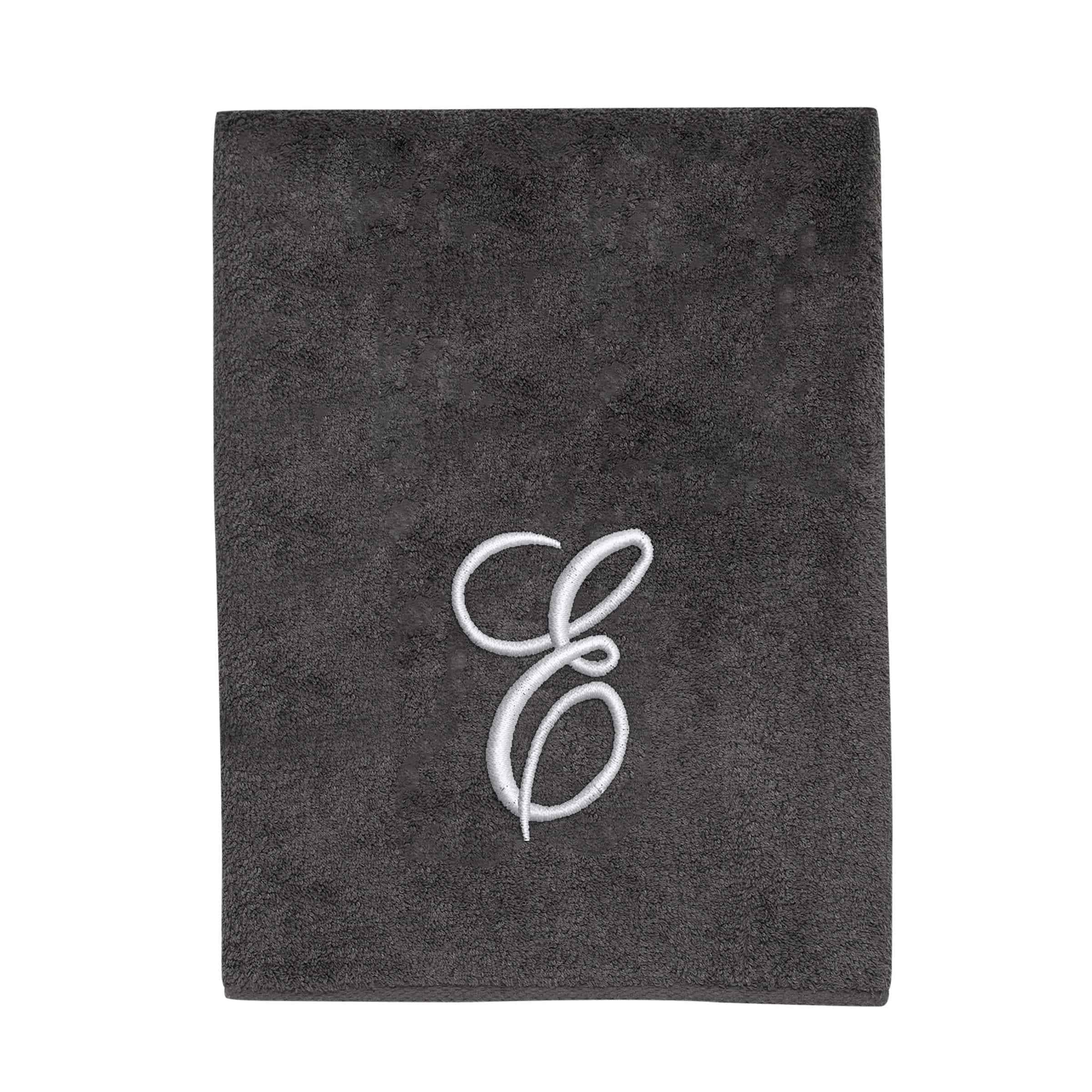 Avanti Linens Granite/Silver Script Monogram Bath Towel Letter E - Bath Towel