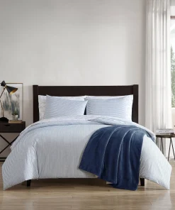 Eddie Bauer Ticking Stripe Navy Cotton Percale Duvet Cover Set