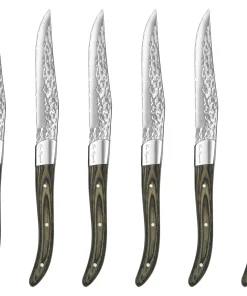 Amefa Set of 6 Lou Laguiole Vulcano Steak Knives - Silver and Pakka Wood