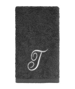 Avanti Linens Granite/Silver Script Monogram Fingertip Towel Letter T - Fingertip Towel