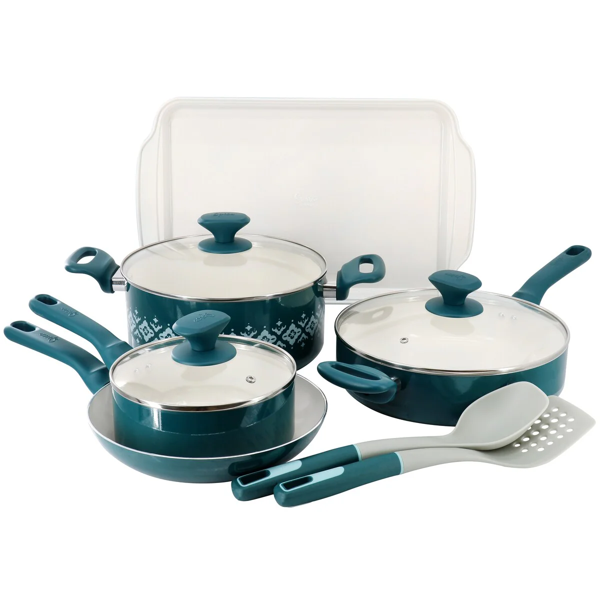 10 Piece Ceramic Nonstick Aluminum Cookware Set in Teal