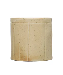 Decorative Stoneware Crock with Line Detail - 6.0"L x 6.0"W x 5.9"H