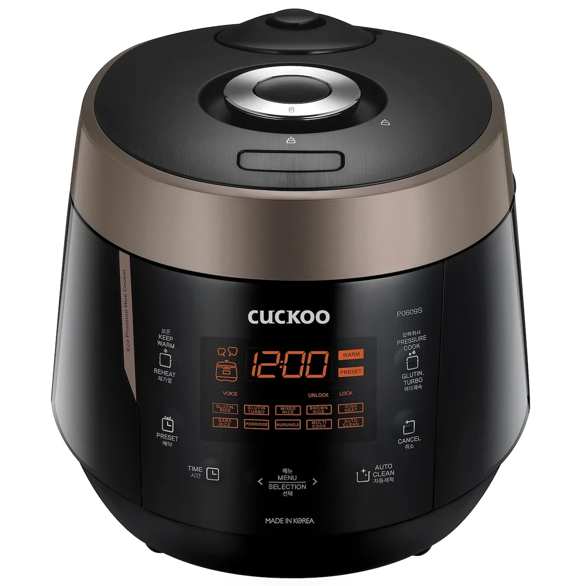 6-Cup (Uncooked) Pressure Rice Cooker, 12 Menu Options: Quinoa, Nu Rung Ji, GABA/Brown Rice & More