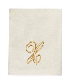 Avanti Linens Ivory/Gold Script Monogram Bath Towel Letter X - Bath Towel