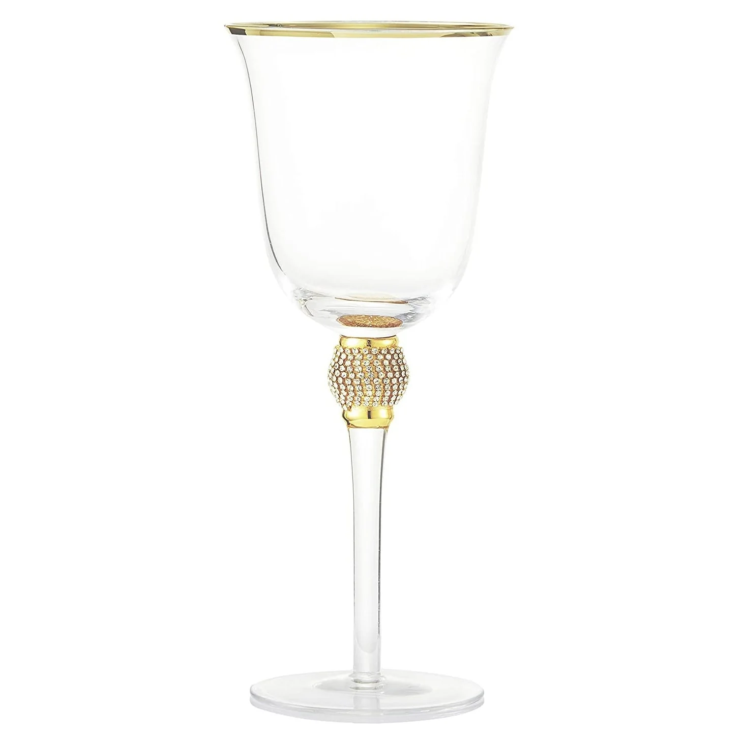 Berkware Elegant Sparkling Studded Long Stem Rose Glass with Gold or Silver Rim