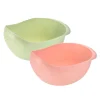 Kitchen Rice Washing Strainer Fruit Vegetable Container Drain Basket - Green+Pink