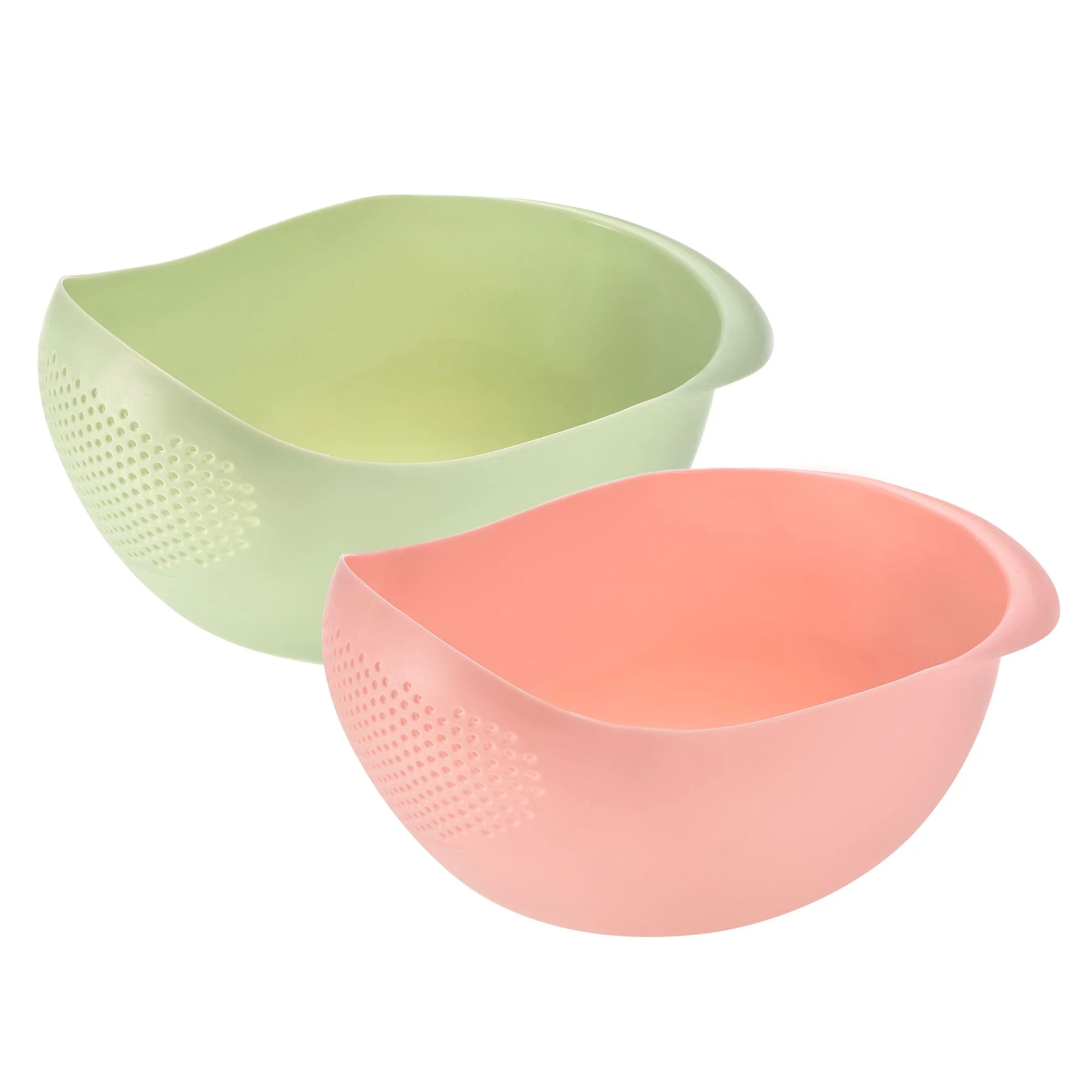 Kitchen Rice Washing Strainer Fruit Vegetable Container Drain Basket - Green+Pink