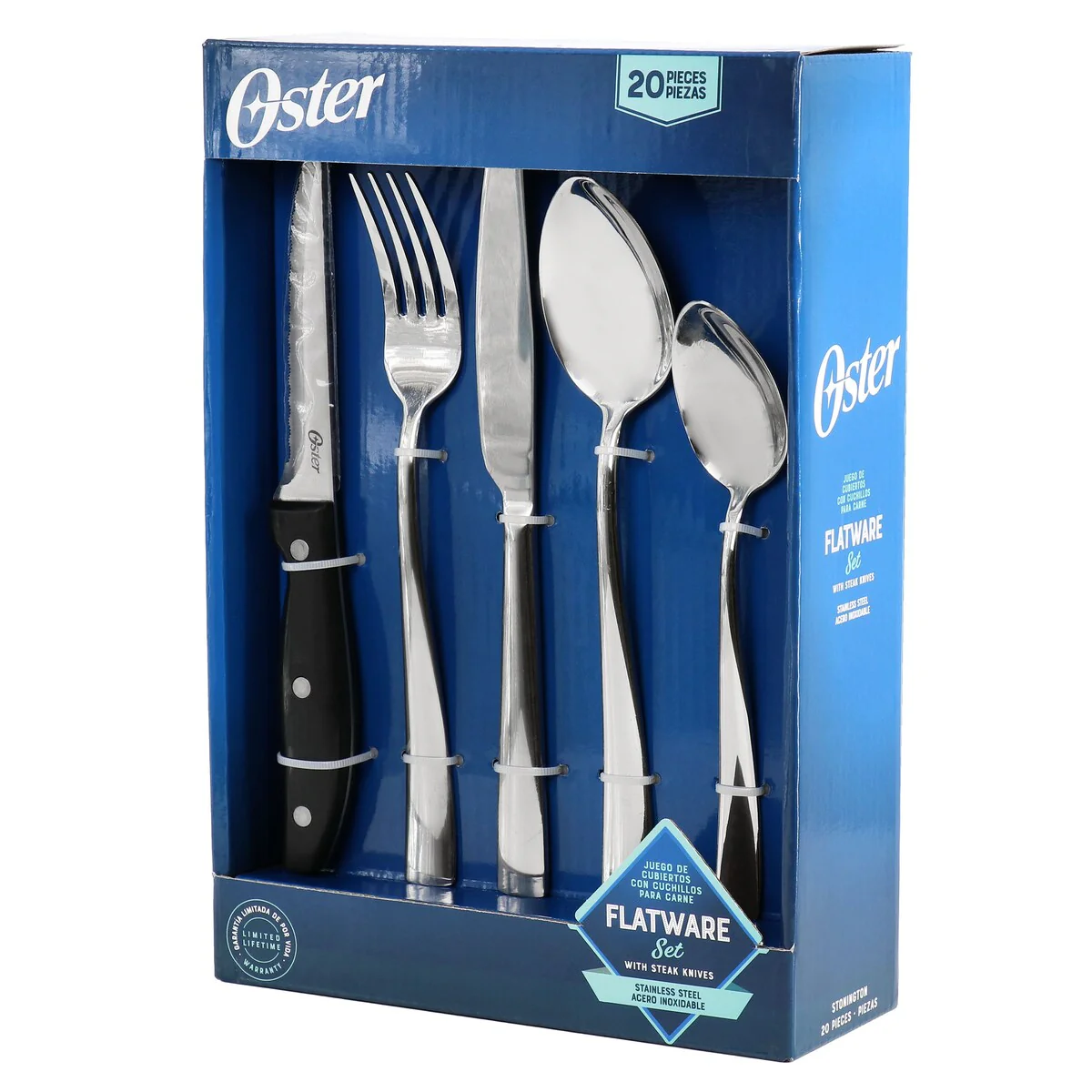 20 Piece Flatware Set with Steak Knives in Polished Stainless Steel