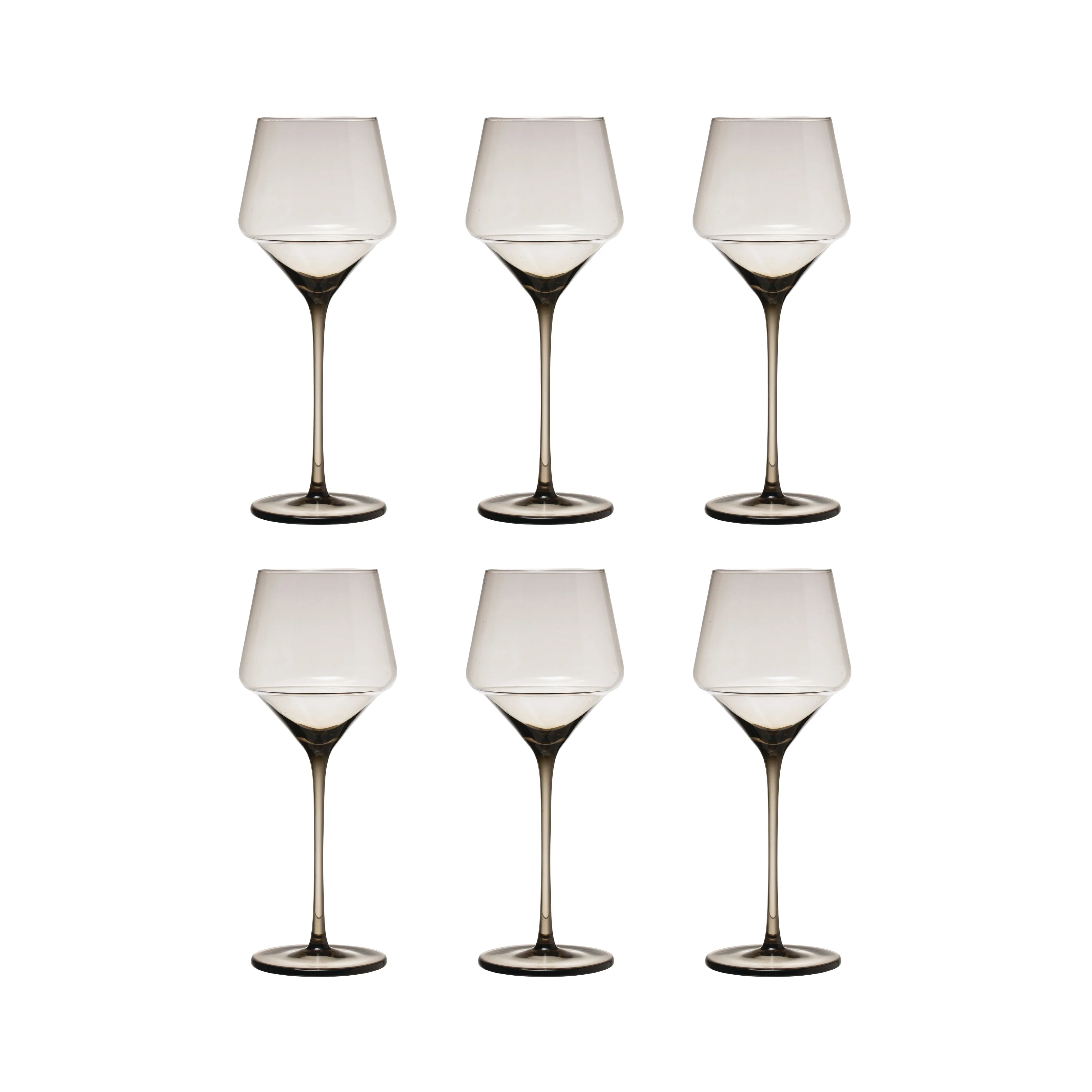 Long Stem Wine Glass Set with Smokey Grey Clear Glass Finish, Set of 6
