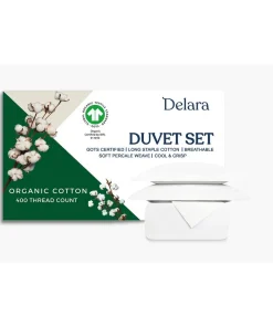 Delara 100% Organic Cotton Percale Weave Duvet Cover Set, GOTS Certified, 400 Thread Count