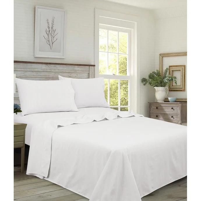 Brushed Percale 100 Percent Cotton White Sheet Set