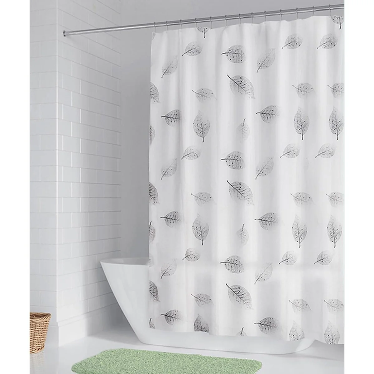 72x72 Inches Shower Curtain Liner for Shower Stall (Grey Leaf)
