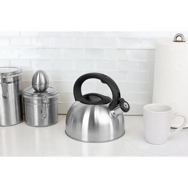 2.5 Liter Brushed Stainless Steel Whistling Tea Kettle, Silver