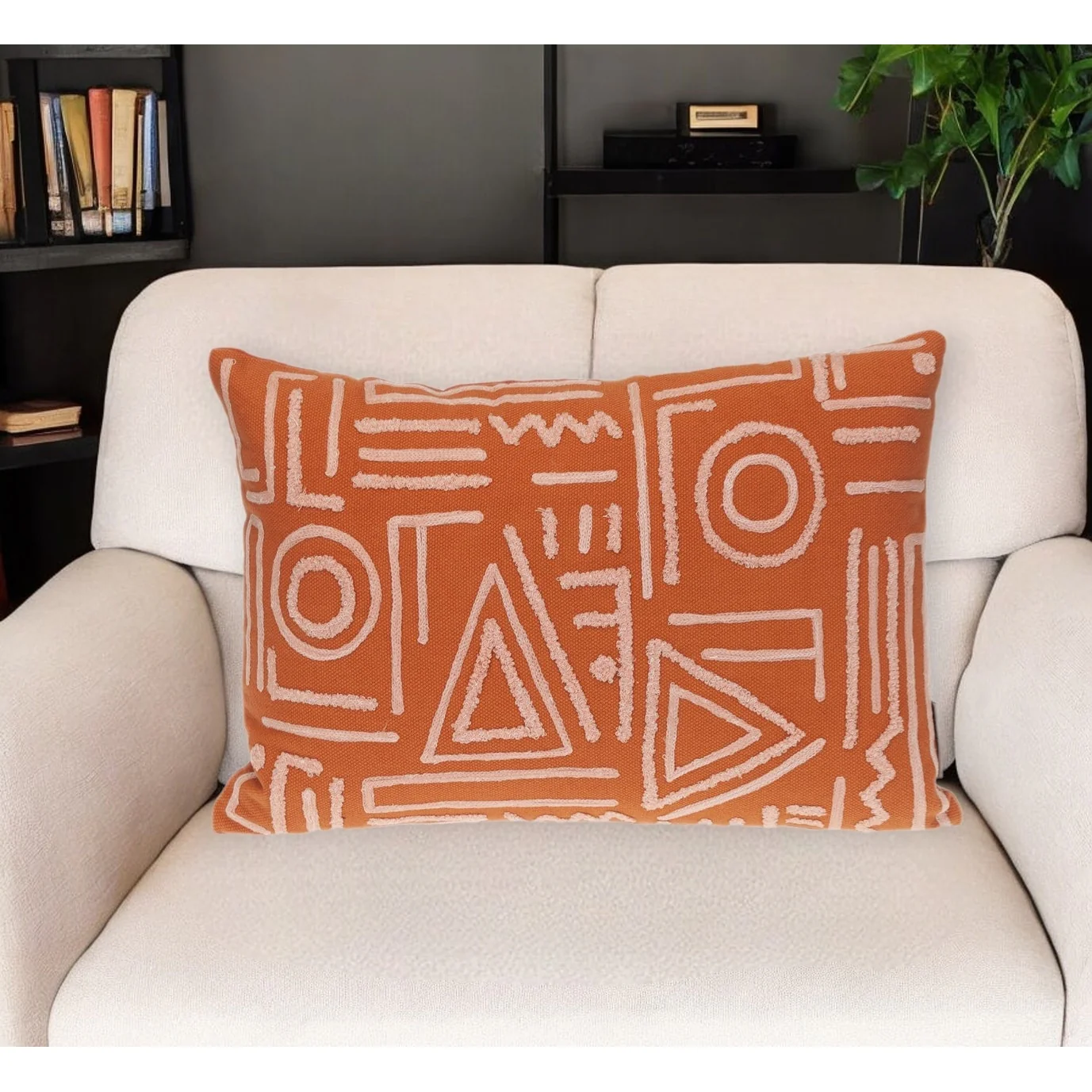 HomeRoots 14" X 20" Pink and Orange Geometric Cotton Throw Pillow