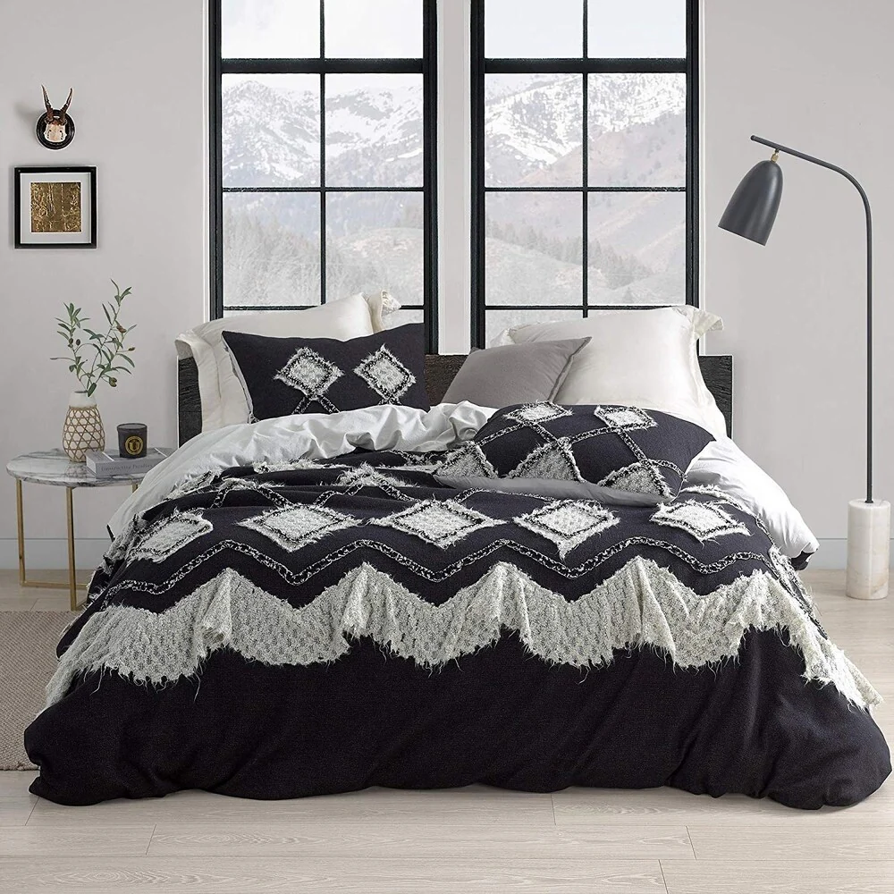 Hometown Antiquity Textured Oversized Duvet Cover - Black/Glacier Gray