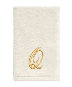 Avanti Linens Ivory/Gold Script Monogram Fingertip Towel Letter Q - Fingertip Towel