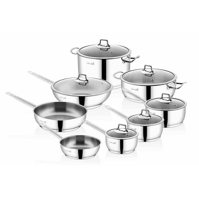 14-Piece Stainless Steel Assorted Cookware set with Glass Lids