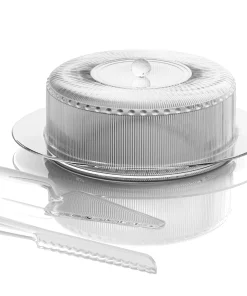 Elle Decor Acrylic 4 Piece Cake Serving Set Cake Stand Ribbed Dome Cover - 10.5"