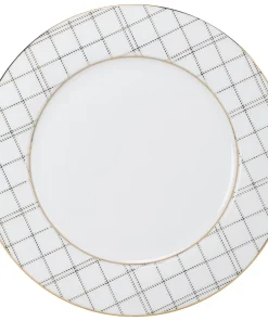 10 Strawberry Street Goldtone Porcelain Plaid Dinner Plate (Pack of 6)