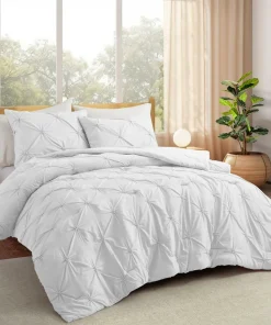 3 Piece Pintuck Pinch Pleat Comforter Set, Bedding Set for All Season