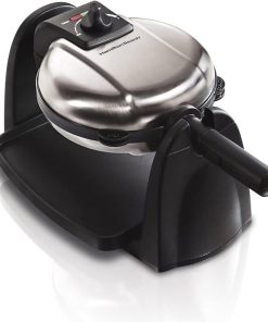 Hamilton Beach Belgian Waffle Maker with Removable PFAS-Free Durathon Nonstick Coated Plates, Easy Flip, Ceramic Grids, Black (26031)