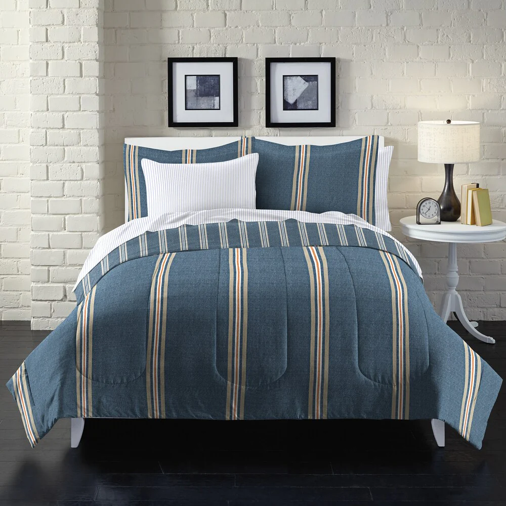 Heathered Stripe 7-piece Bed in a Bag with Sheet Set