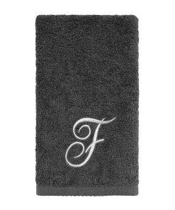 Avanti Linens Granite/Silver Script Monogram Fingertip Towel Letter F - Fingertip Towel