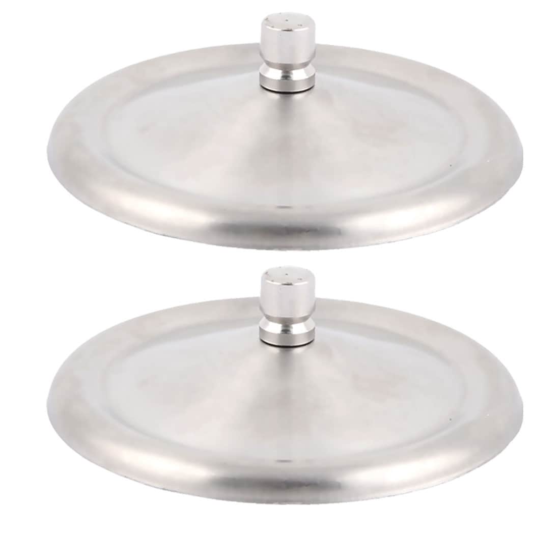 2pcs Metal Drink Tea Coffee Cup Cap Lid Cover 9.3cm Diameter - Silver Tone